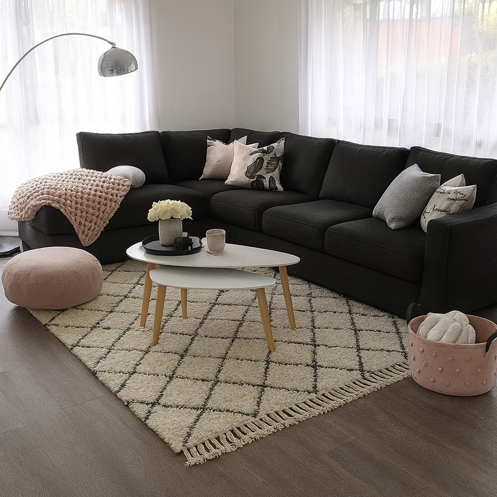 Sillon sofa esquinero prisma 2.90 x 1.90 moderno living en L | pana lino o cuerina cuero talampaya