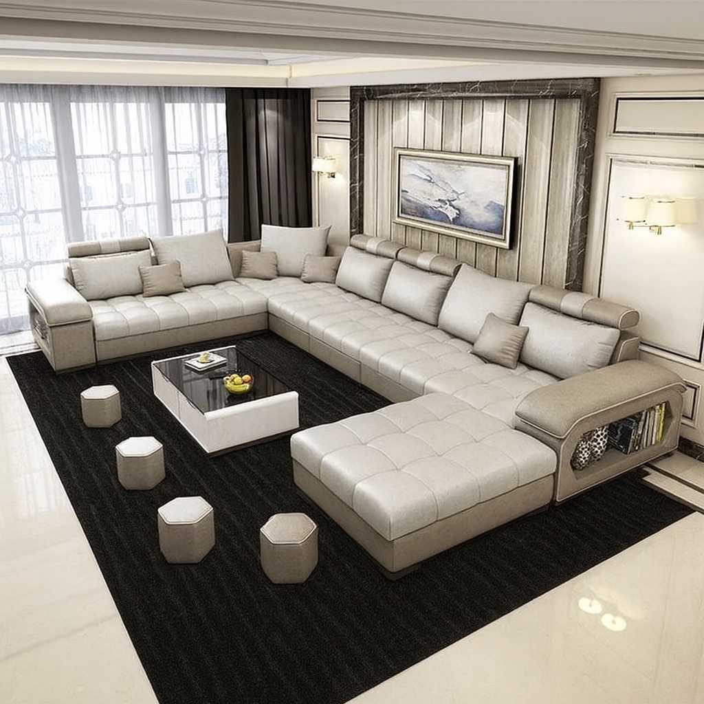 Sillon sofa esquinero IMPERIAL 4.10 x 2.70 x 2.00 en U moderno juego living | pana lino o cuerina cuero talampaya