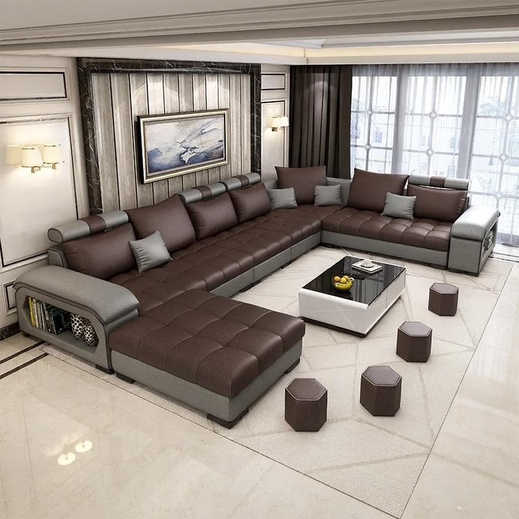 Sillon sofa esquinero IMPERIAL 4.10 x 2.70 x 2.00 en U moderno juego living | pana lino o cuerina cuero talampaya