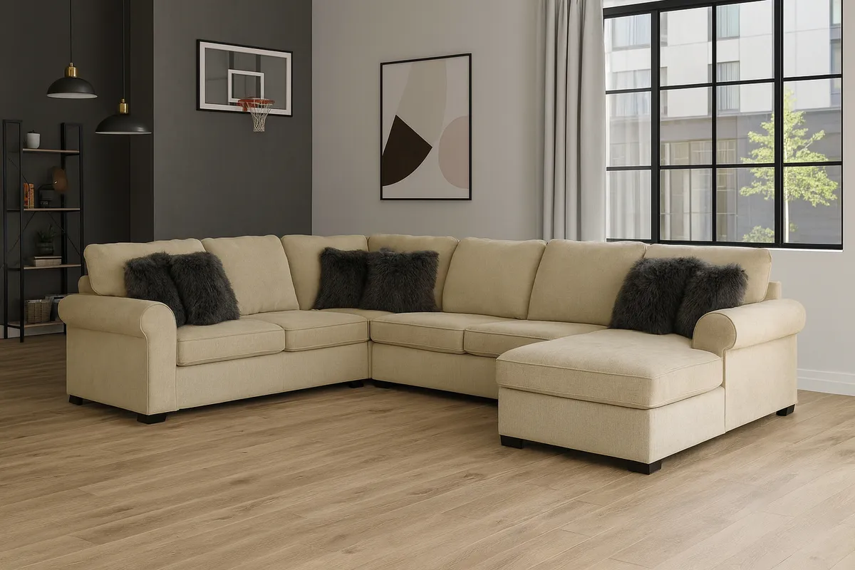 Sillon sofa esquinero EVEREST 3.00 X 2.50 X 1.60 en U moderno living en L | pana lino o cuerina cuero talampaya