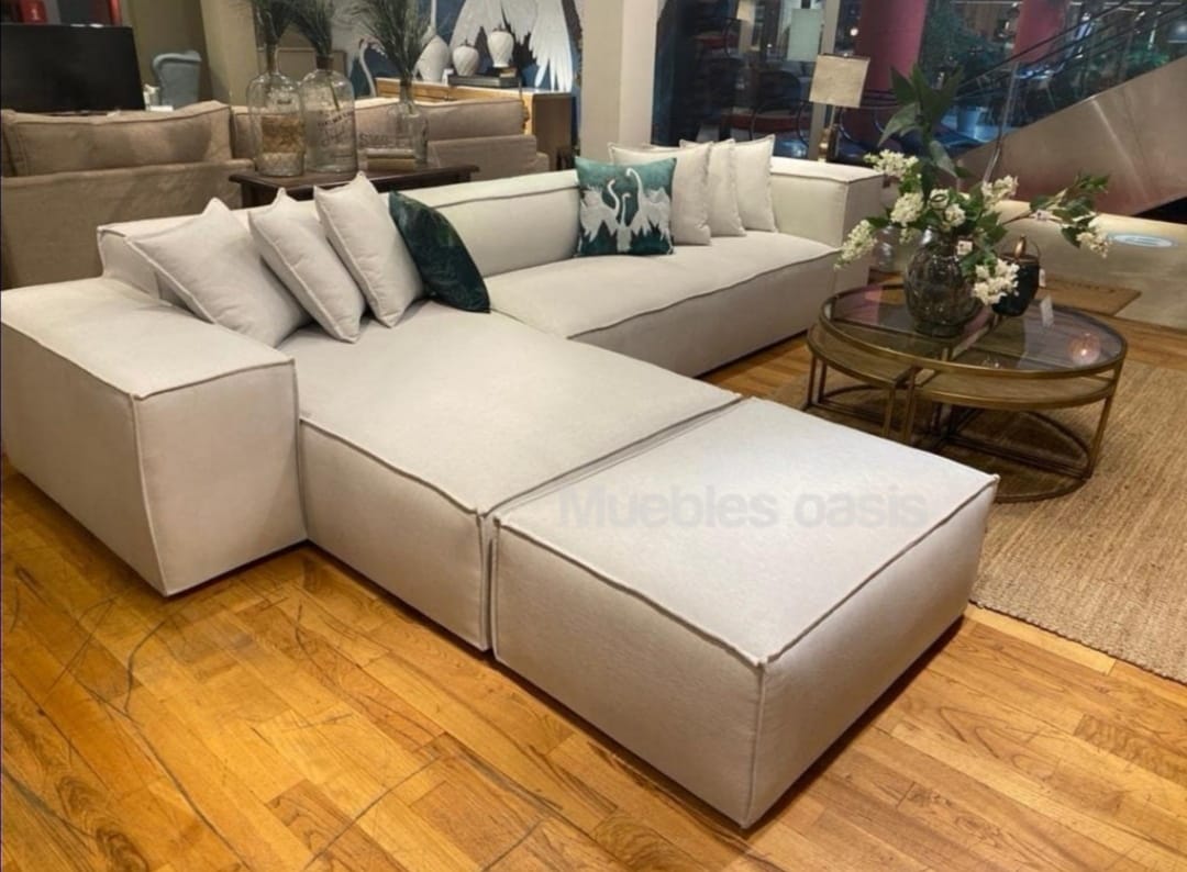 Sillon sofa esquinero venecia 4.00 x 1.60 + puff moderno living en L