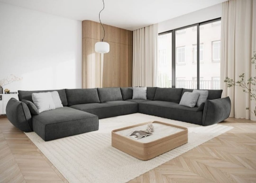 Sillon sofa esquinero PORTUGAL 3.20 x 2.60 x 1.60 en U moderno living en L | pana lino o cuerina cuero talampaya