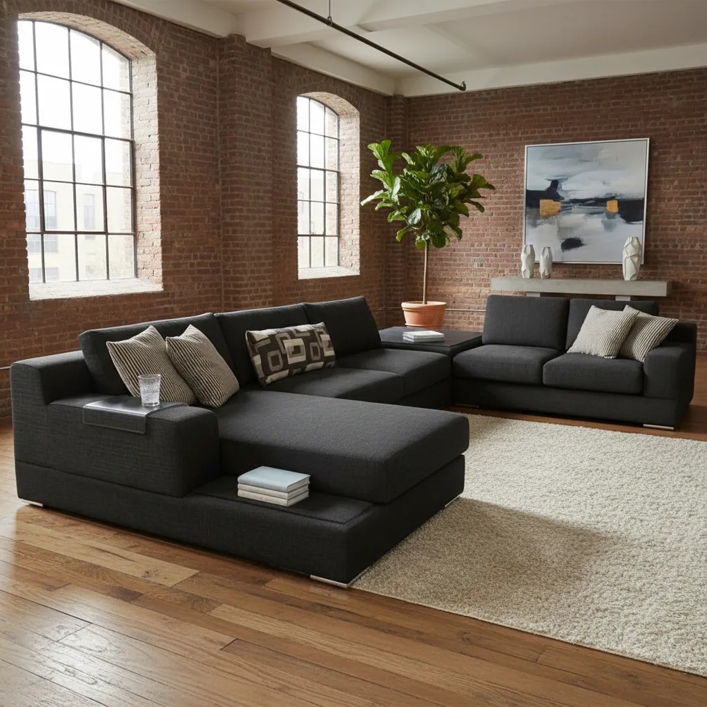 Sillon sofa esquinero VENUS 2.90 x 2.30 x 1.60 en U moderno juego living | pana lino o cuerina cuero talampaya