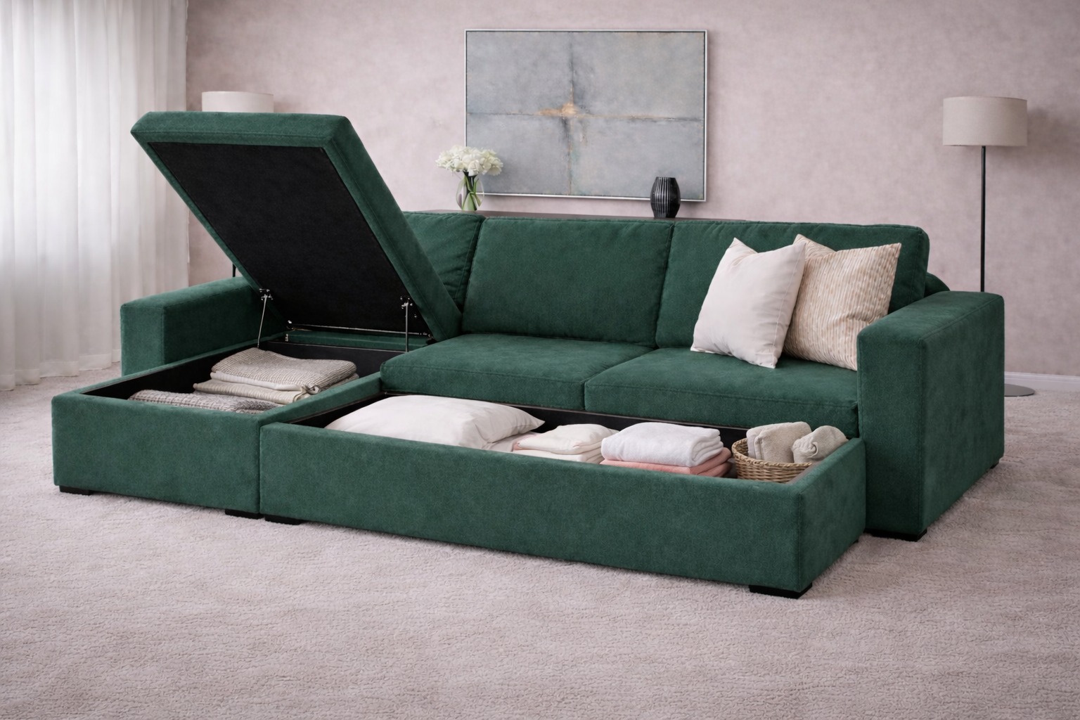 Sillon sofa esquinero con baul y cajon 3 cuerpos 2.20 x 1.60 antidesgarro