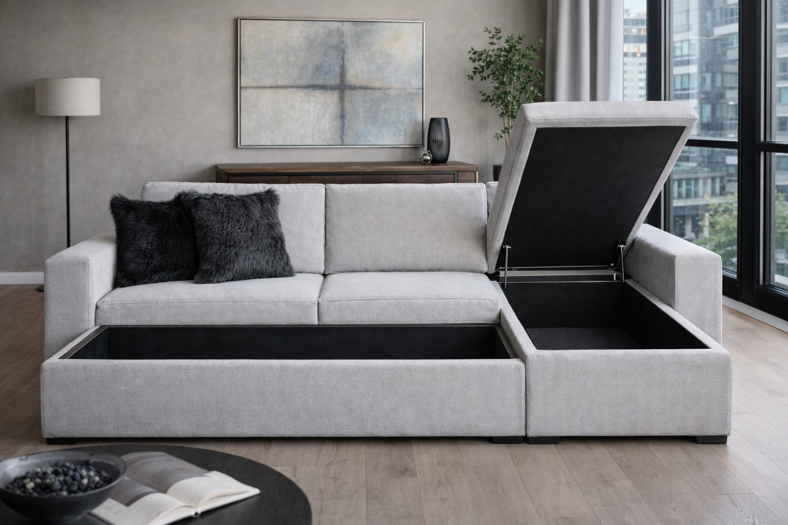 Sillon sofa esquinero con baul y cajon 3 cuerpos 2.20 x 1.60 antidesgarro