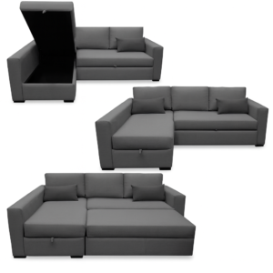 Sillon esquinero cama MILENIUM 2.20 x 1.60 moderno gris en L 2 plazas, 3 cuerpos